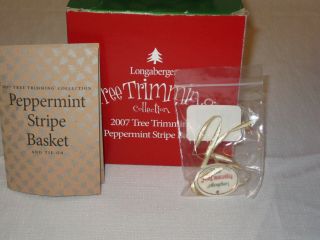 2007 Longaberger Tree Trimming Peppermint Stripe Basket with Tie On Green 2