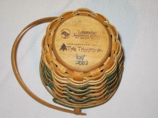 2007 Longaberger Tree Trimming Peppermint Stripe Basket with Tie On Green 5