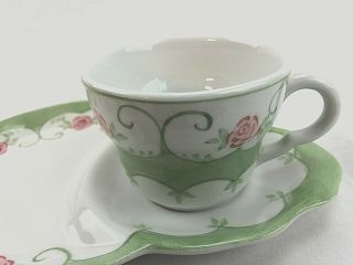 Andrea by Sadek TEA CUP and BISCUIT COOKIE TRAY Plate Pink Floral and Sage Green 2