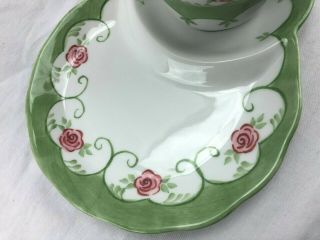 Andrea by Sadek TEA CUP and BISCUIT COOKIE TRAY Plate Pink Floral and Sage Green 3