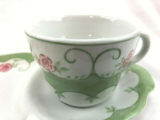 Andrea by Sadek TEA CUP and BISCUIT COOKIE TRAY Plate Pink Floral and Sage Green 4