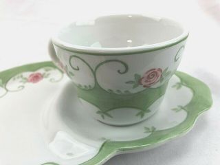 Andrea by Sadek TEA CUP and BISCUIT COOKIE TRAY Plate Pink Floral and Sage Green 5