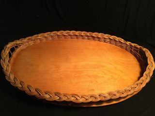 Antique Wicker,  Wood Serving Tray Vintage