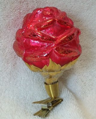 Christopher Radko 1997 Rose Red Clip On Glass Christmas Tree Ornament
