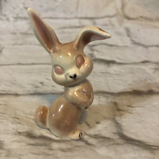 Ceramic Rabbit Pink Bunny Figurine 3 - 1/2 Inch Tall Mid Century