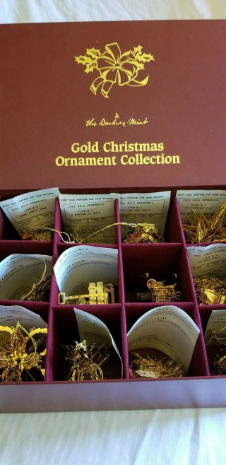 Danbury Set Of 12 Gold 23kt Plated Christmas Ornaments 2001