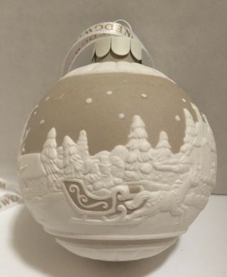 Wedgwood Round Ball Shaped Sleigh Ride Christmas Ornament,  Taupe/white