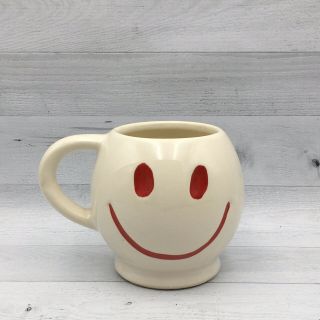 Vintage Mccoy White Red Happy Smiley Face Coffee Ceramic Mug Cup Usa Pottery