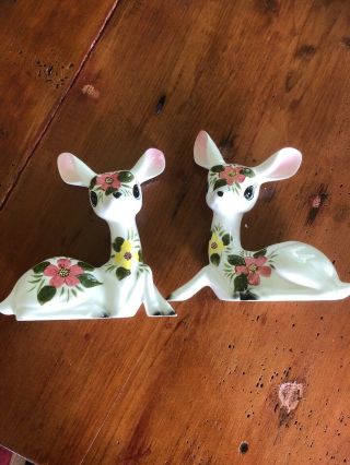 2 Vintage Norcrest Porcelain Flower Deer Figurines.