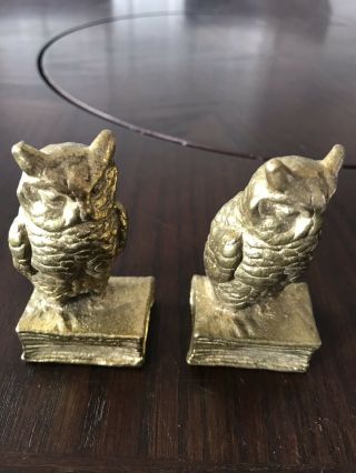 Vintage Set Of Brass Owls Perched On Books 1970 - Matching Bookends