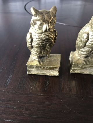 Vintage Set of Brass Owls Perched on Books 1970 - Matching Bookends 2