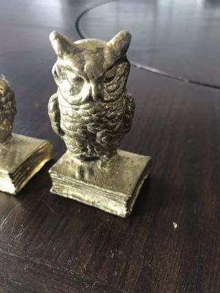 Vintage Set of Brass Owls Perched on Books 1970 - Matching Bookends 3