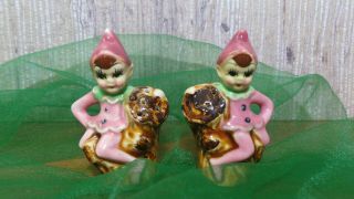 Vintage Pink Elf/ Sprite/ Pixie Salt And Pepper Shakers Made In Japan