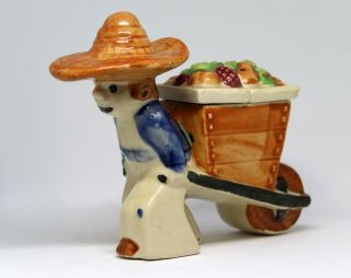 Vintage Man With Sombrero And Fruit Cart Salt And Pepper Shakers.  Japan