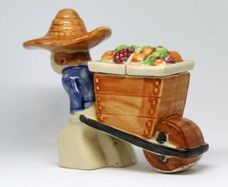 Vintage Man with Sombrero and Fruit Cart Salt and Pepper Shakers.  Japan 2