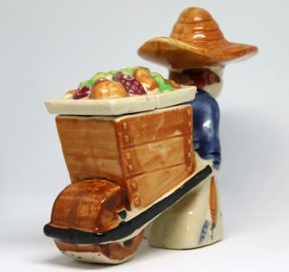 Vintage Man with Sombrero and Fruit Cart Salt and Pepper Shakers.  Japan 3