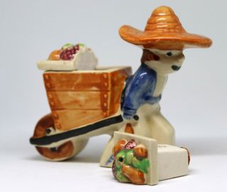 Vintage Man with Sombrero and Fruit Cart Salt and Pepper Shakers.  Japan 5