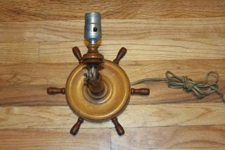 Vintage Wood Ship Wheel Wall Light Sconce Nautical Shipwreck Tiki
