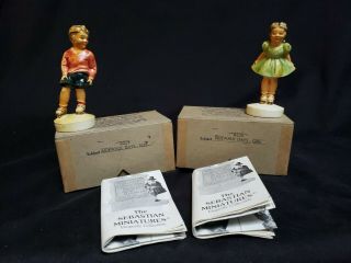 2 Vtg Sebastian Miniatures Sidewalk Days Boy & Girl 6229 6230 Orig Box Euc 2/2