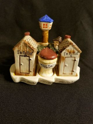 Vintage Outhouse,  Toilet,  Man On Bench Salt And Pepper Shakers Japan