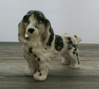 Vintage Springer Spaniel Dog Figurine,  Black And White,  Spots,  Made In Japan