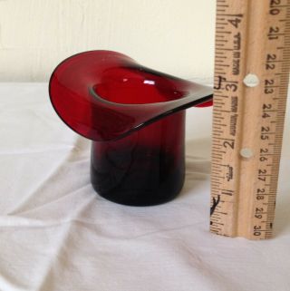 Vintage Small Cranberry Red Glass Top Hat Pontil Mark 2 1/2 " Tall 3 1/2 " Brim