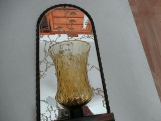 Vintage Home Interiors Metal & Wood Mirror Wall Sconce w gold votive cup 2