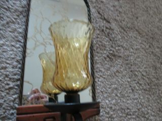 Vintage Home Interiors Metal & Wood Mirror Wall Sconce w gold votive cup 4