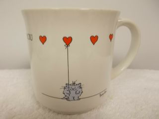 Vintage Sandra Boynton Love You Cat Holding Heart Balloon Coffee Cup Mug