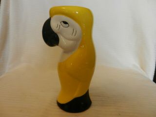 Yellow Ceramic Parrot Flower Vase With Black And White 8 " Tall
