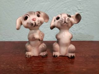 Vintage Ceramic Wales Japan Rabbit Bunny Salt And Pepper Shakers Anthropomorphic