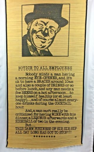 Vintage 1960s Wc Fields Loose Weave Bamboo Wall Hanging Notice To Employee