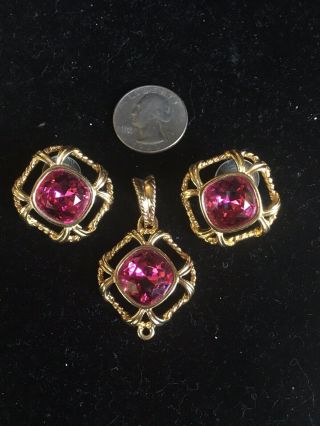Vintage Swan Signed Swarovski Crystal Earrings And Pendent