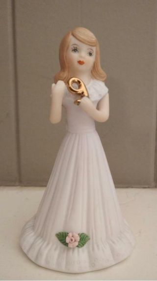 Vintage 1982 Enesco Growing Up Birthday Girl Porcelain Figurine - Age 9 Brunette