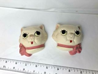 Vintage Chalkware Kitty Cats W/ Pink Bow Shabby Chic Wall Art Plaques