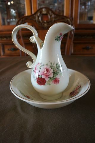Formalities,  Pitcher And Bowl By Baum Bros.  Victorian Rose Pattern