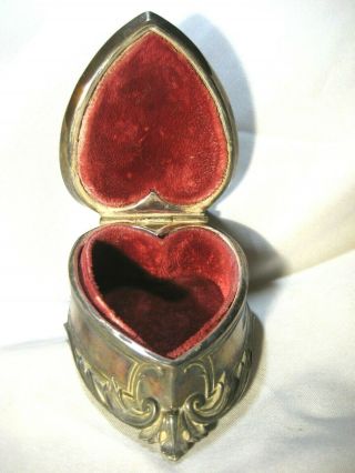 Vintage W B MFG CO Art Nouveau Heart Shaped Hinged Metal Trinket Box - Lined 4