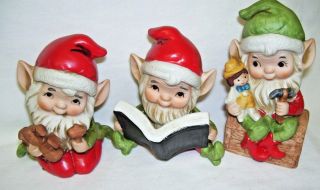 Homco Set Of Three Christmas Elf Figurines
