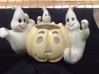 Lenox Halloween Pumpkin With Three Ghosts Tealight Candles Only