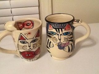 Large Hand Painted Cat Mugs By Cindy J.  Collectibles