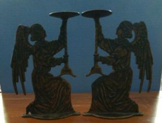 Vintage Brass Angel Pillar Candle Holders Italy