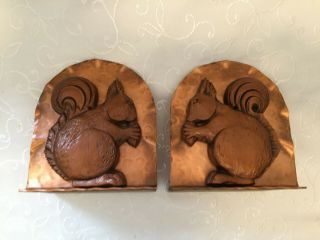 Vintage Pair Chippewa Copper Squirrel Eating Nut Hand Hammered Copper Bookends