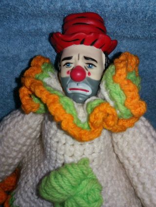 Emmett Kelly Clown Crochet Outfit.  Soft Vinyl Head Hands And Feet Doll 13.  5 In
