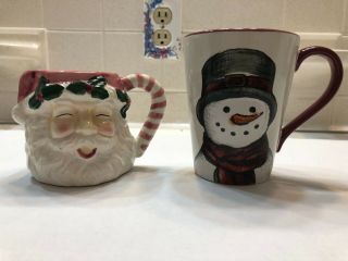 St.  Nicholas Square Snowman Mug Red And White With Custom Santa Mug 2 Set
