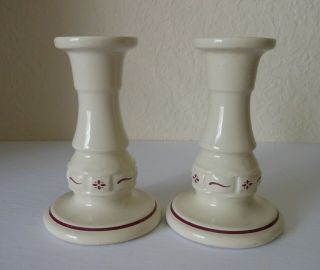 Longaberger Pottery Woven Traditions Candlesticks Candle Holders Heritage Red