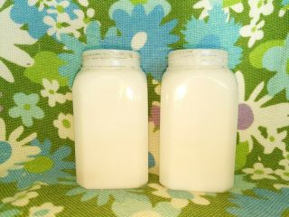 Vintage White Milk Glass Large Salt & Pepper Shakers Unmarked Plain White No Lid