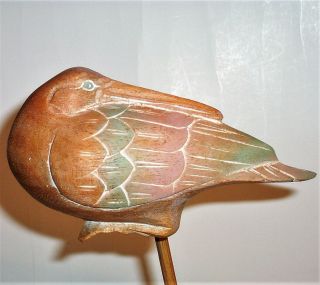 Old Shore Bird Hand Carved Painted Wood Art Sculpture Statue Figurine Vintage Vg