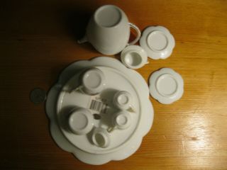 Miniature Porcelain Tea Set White with Purple Flowers and Goldtone trim 2