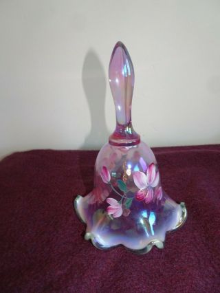Fenton Glass Handbell Lavender Iridescent Floral And Painted Amuks