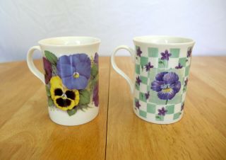 Crown Trent Fine Bone China Mug Set Of 2 Coffee Tea Pansies Floral England